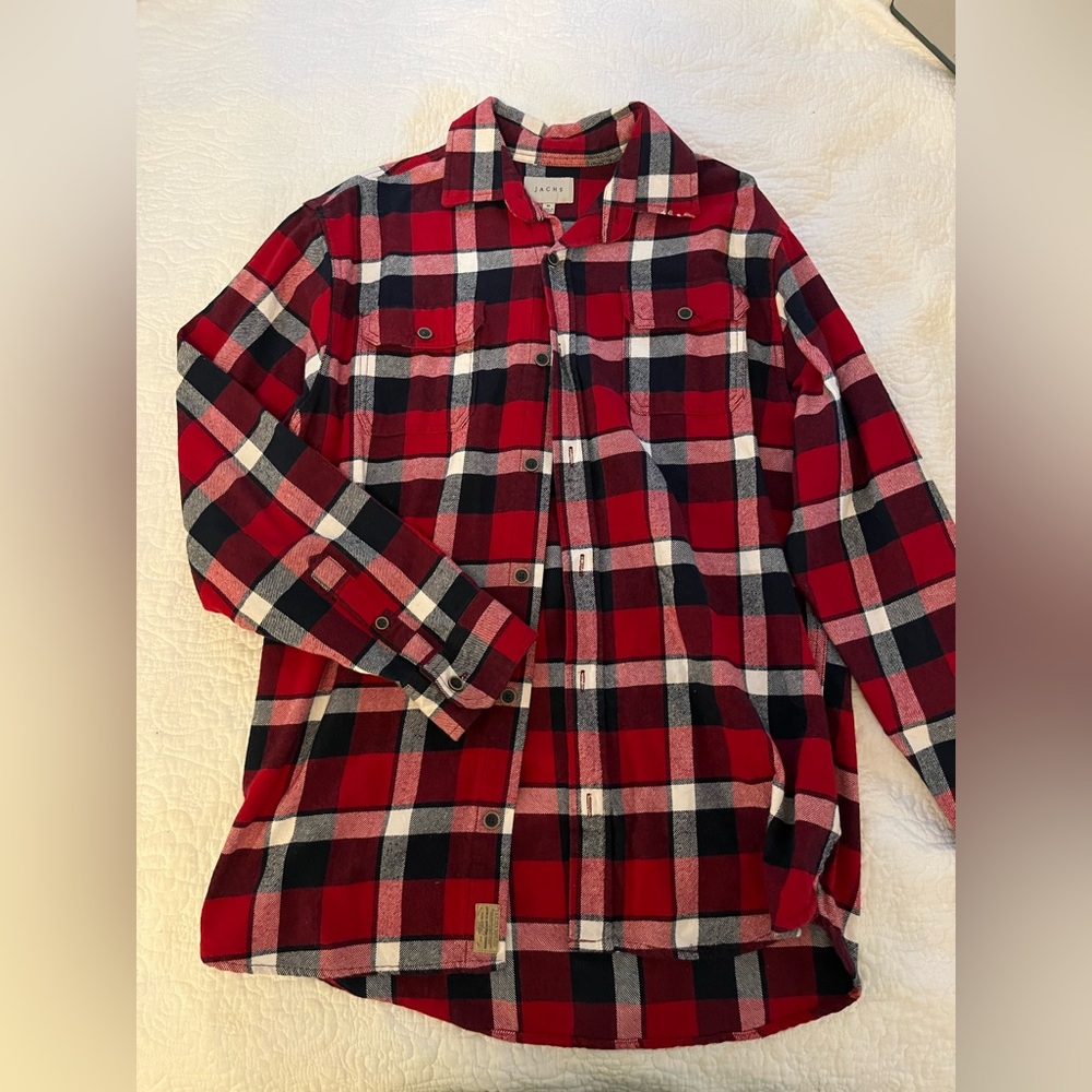 Thrifted Red and Black Plaid Casual Button Down Shirt